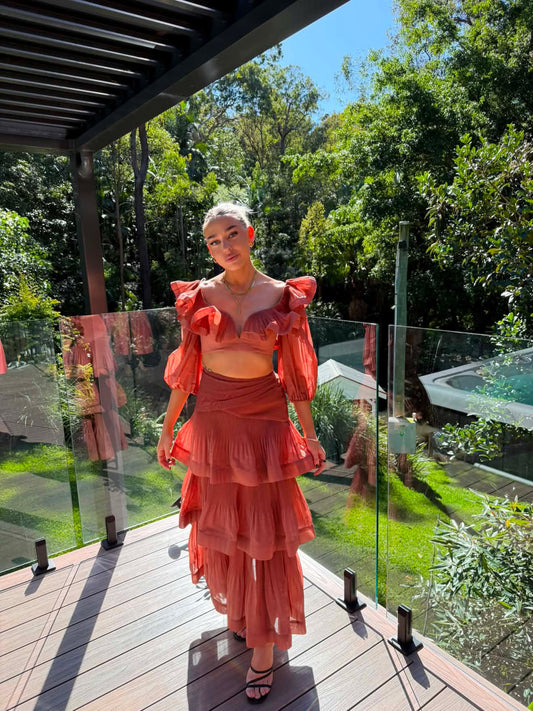 Zimmerman Cropped Bodice & Pleated Tiered Skirt in Aragon