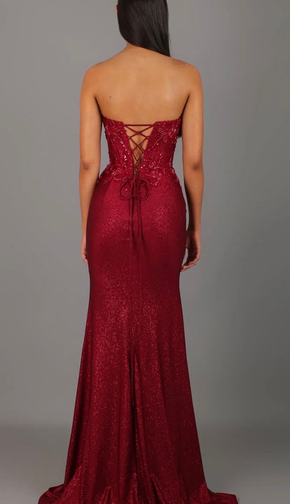 Imperial - Deep Reed Formal Dress Beaded Corset Strapless Fitted Mermaid Silhouette