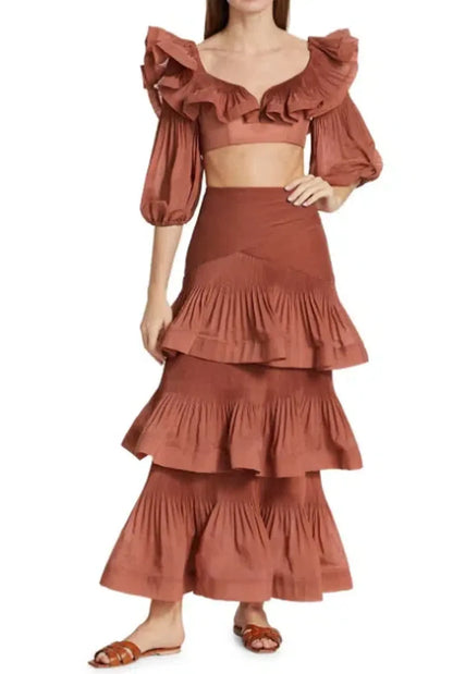 Zimmerman Cropped Bodice & Pleated Tiered Skirt in Aragon