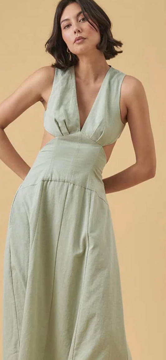 Mon Renn Evoke Midi Dress in Sage Green